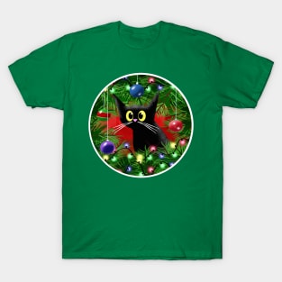 Cat and Christmas Tree T-Shirt